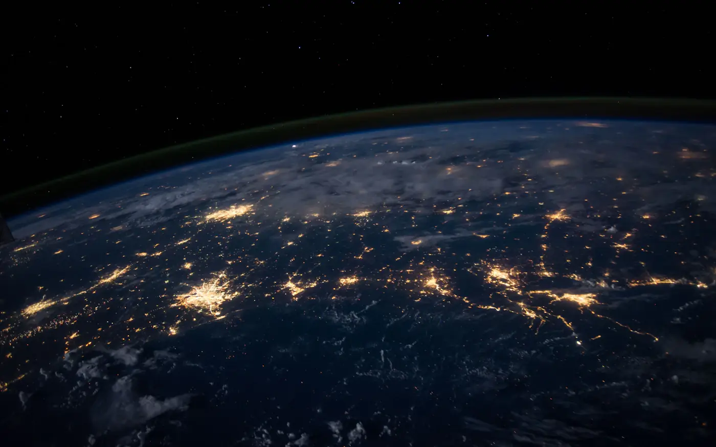 City lights across the earth seen from orbit at night